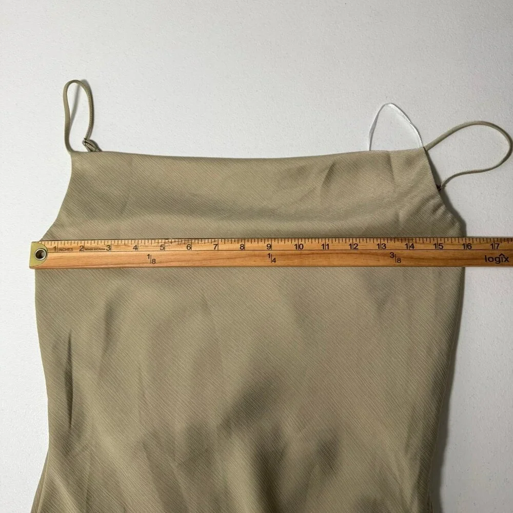 WOMENS SIZE 4 DRESS COWL NECK CHAMPAGNE TAN SHIMMER RUCHED STRAPPY Y2K 90S POLLY